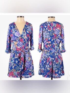 Yumi Kim Silk Romper, size Small, Floral Design, Back Zipper, Pockets, Belt Incl